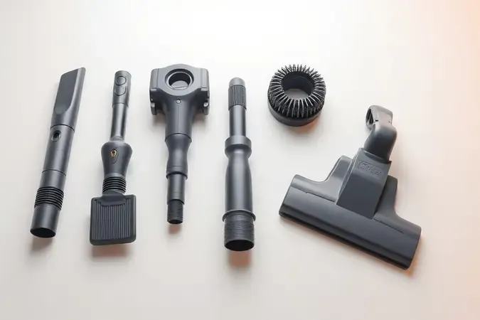 Conjunto de bicos e acessórios de aspirador de pó em render 3D clean.