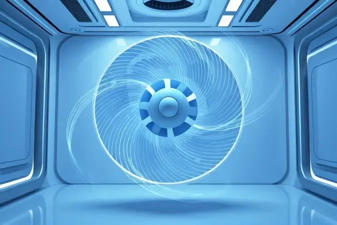 Ilustração 3D conceitual de fluxo de ar e aerodinâmica de pás de ventilador.