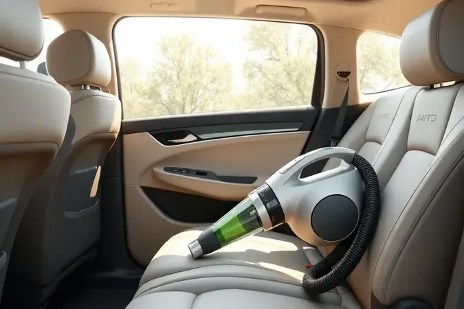 Interior de carro limpo com aspirador portátil conceitual mostrando benefícios da limpeza automotiva