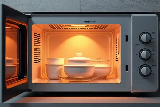 Interior iluminado de micro-ondas demonstrando espaço e capacidade para diferentes pratos.