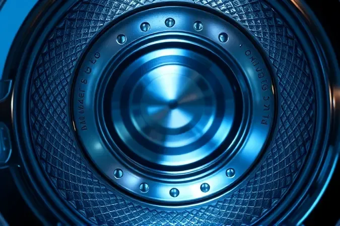 Detalhe em 3D de um cesto em aço inoxidável com relevo moderno e gotas de água limpas.