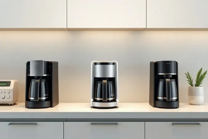 Cafeteiras sem marca lado a lado em bancada minimalista para escolha do modelo ideal