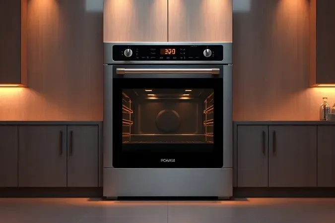 Representação 3D elegante de forno industrial elétrico com acabamento moderno em ambiente profissional.