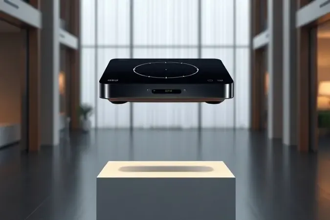 Renderização 3D conceitual de um cooktop de indução portátil de uma boca em ambiente moderno.