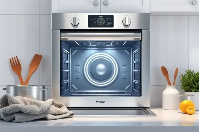 Cena conceitual 3D com eletrodomésticos limpos, brilhantes e bem conservados em cozinha moderna.