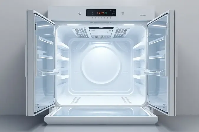 Visualização 3D de interior de micro-ondas perfeitamente limpo e higienizado com superfícies brilhantes.