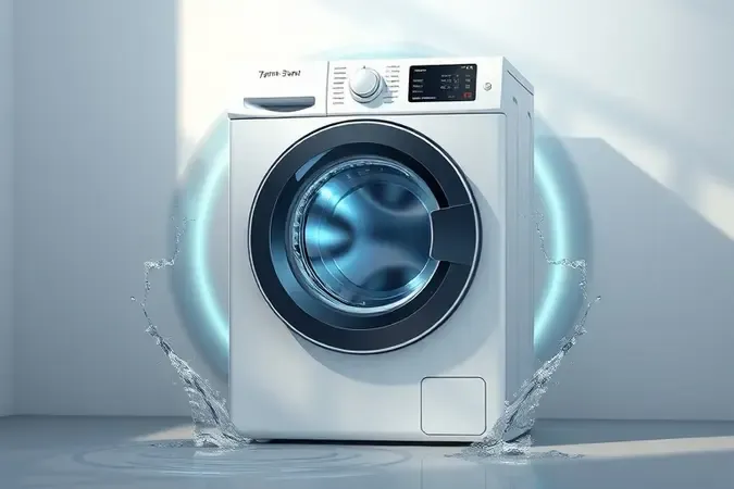 Conceito de economia e eficiência energética em lavadora de roupas.