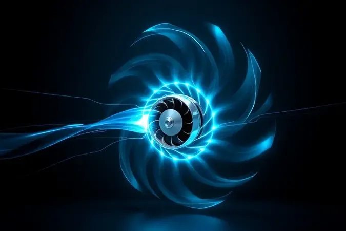 Representação 3D de fluxo de energia eficiente e ondas de ar suaves em torno de um motor estilizado.