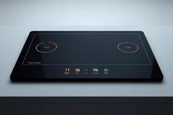 Cooktop elétrico moderno com controles digitais touch iluminados e indicadores de segurança