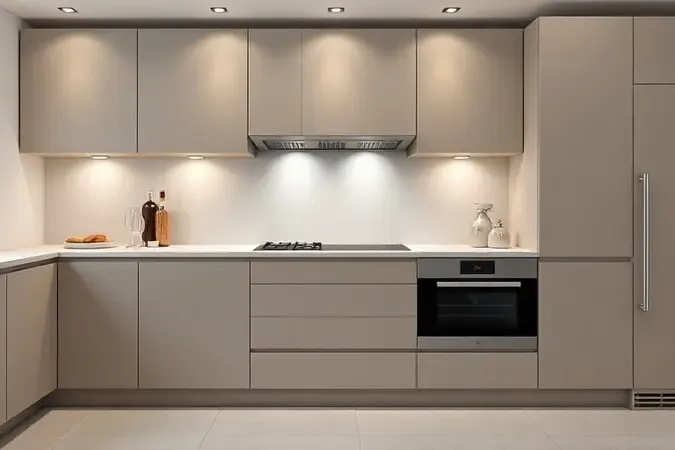 Cooktop e forno de embutir integrados em cozinha planejada moderna e minimalista