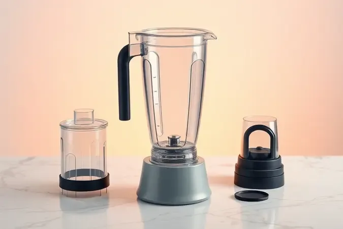 Cena 3D conceitual ilustrando cuidados de limpeza e conservação de peças de liquidificador.