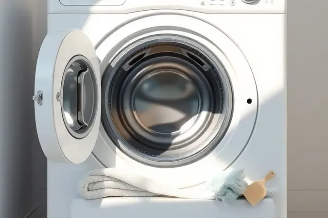 Render 3D de limpeza e manutenção de cesto de máquina de lavar 15kg.