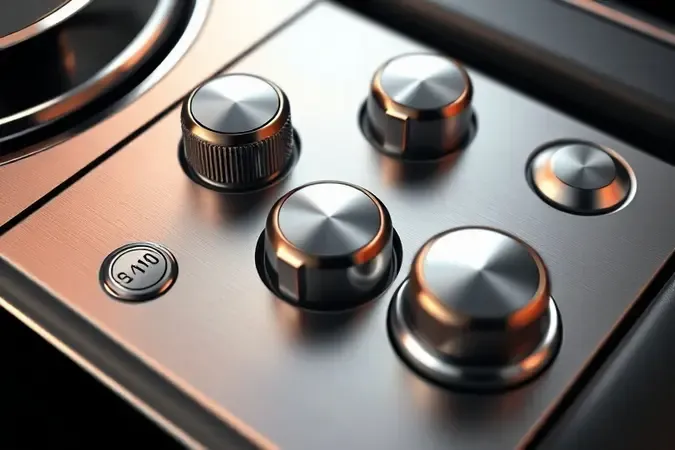 Detalhe conceitual em 3D de design e acabamento premium com materiais metálicos e controle de velocidade.