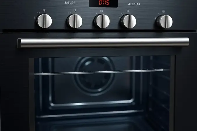 Detalhes conceituais de materiais premium em aço escovado e vidro duplo de forno elétrico durável.