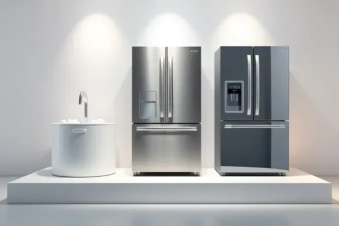 Composição 3D conceitual apresentando acabamentos em inox escovado, vidro espelhado e acabamento branco para micro-ondas.