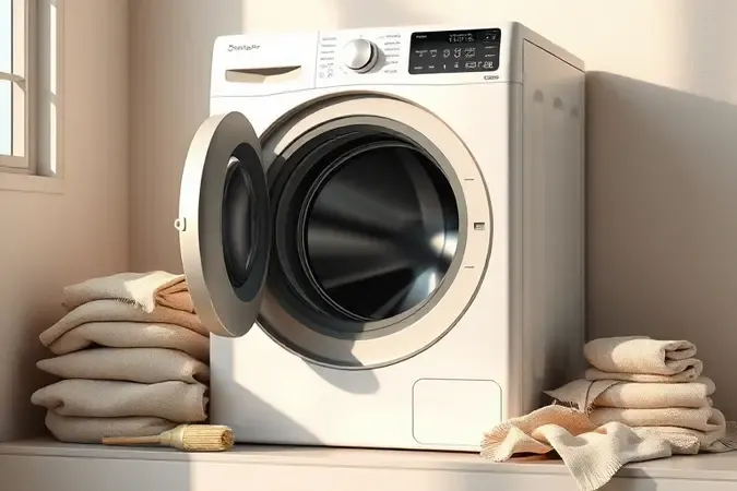 Limpeza e manutenção de lava e seca com panos neutros em lavanderia clean