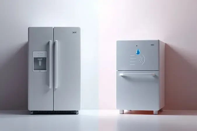 Comparação visual conceitual 3D entre máquina lava e seca e lavadora tradicional.