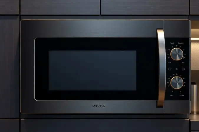 Detalhes conceituais de painel digital e funções tecnológicas de micro-ondas modernos.