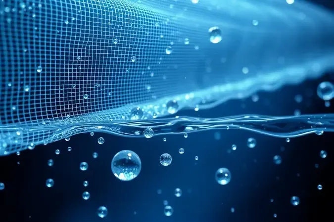 Visualização 3D de microfiltragem retendo partículas e impurezas para eficiência bacteriológica na água.