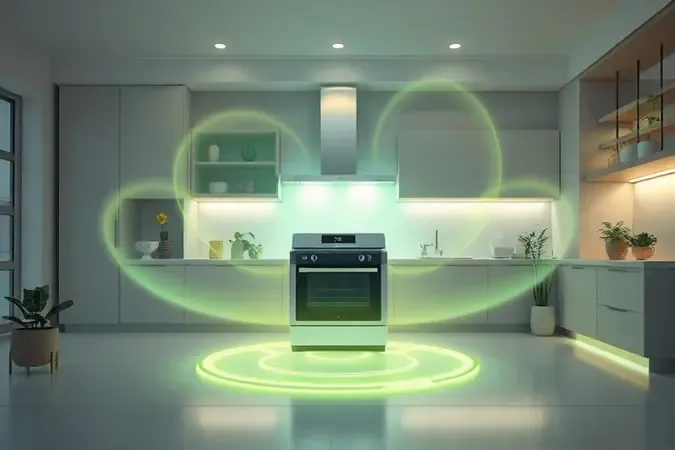 Representação 3D conceitual de economia de energia e sustentabilidade para eletrodomésticos modernos.