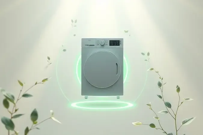 Visualização conceitual 3D destacando sustentabilidade e eficiência energética para eletrodomésticos modernos.