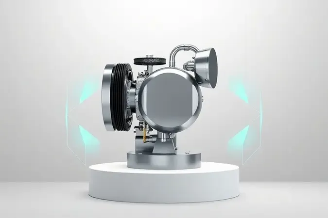 Conceito 3D de tecnologia inverter com compressor eficiente e indicadores visuais de economia de energia