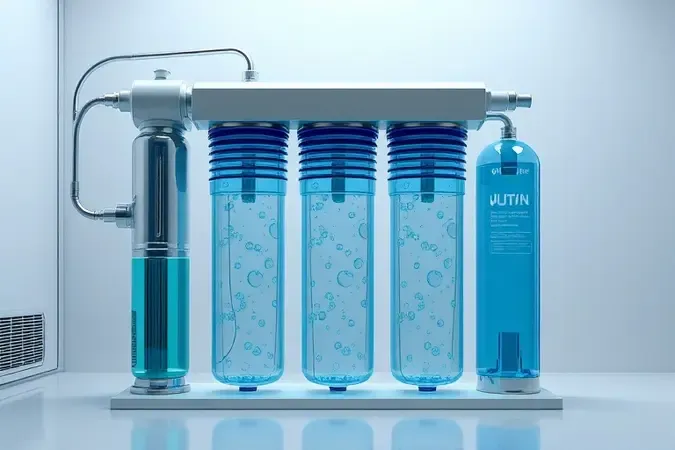 Camadas de filtragem e eficiência bacteriológica em purificador de água em render 3D