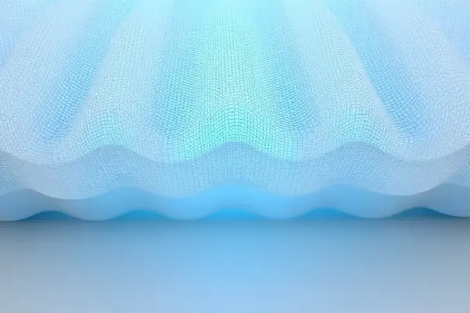 Renderização 3D em close-up de filtro HEPA conceitual demonstrando retenção de micropartículas em aspirador de pó e água com iluminação clean.