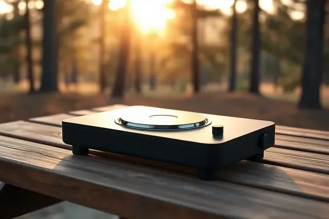 Fogão elétrico portátil compacto em ambiente ao ar livre para camping e viagens