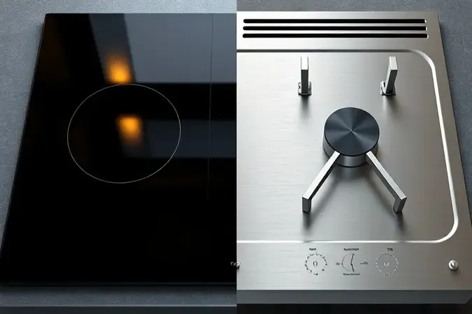 Comparação conceitual em 3D entre acabamento de mesa de vidro temperado preto e aço inox escovado.
