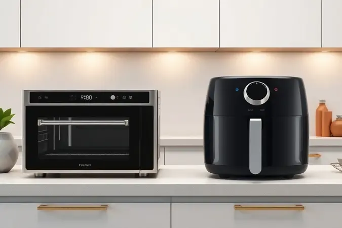 Comparação entre forno elétrico de bancada e air fryer em render 3D