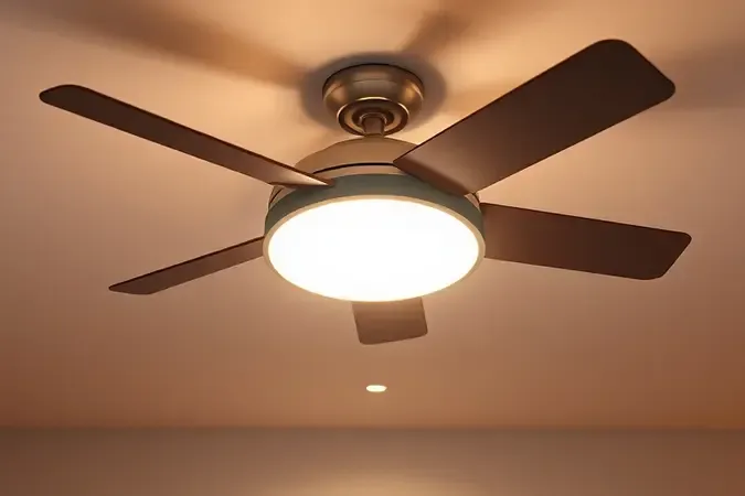 Painel de LED integrado em ventilador de teto comparado a soquete tradicional.