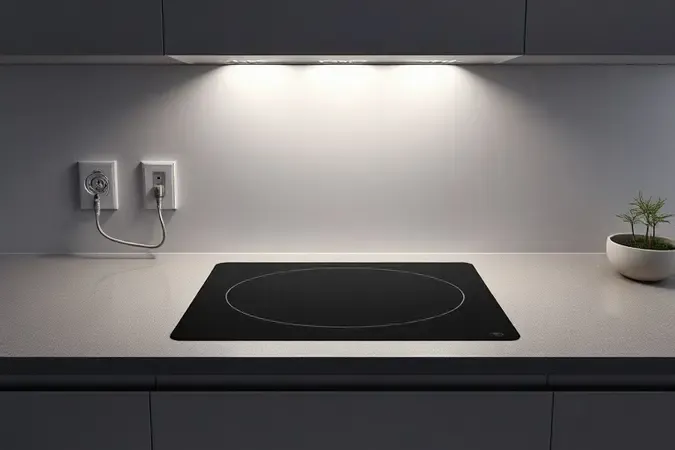 Instalação elétrica de cooktop de indução com painel e tomada em cozinha moderna