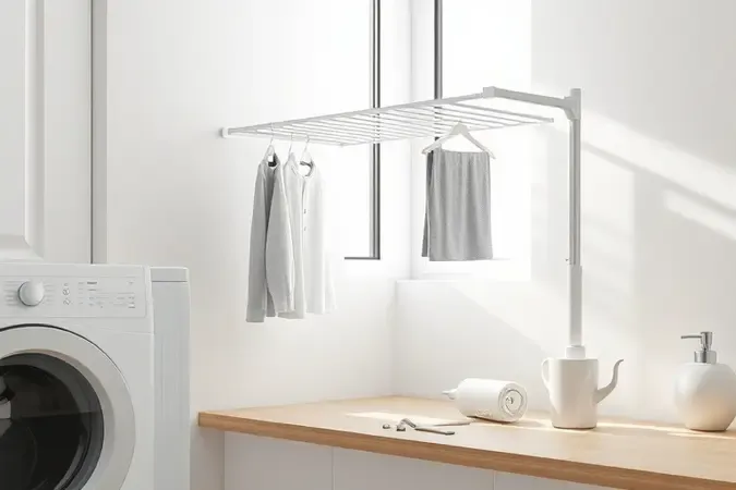 Render 3D conceitual de instalação de secadora de roupas em lavanderia doméstica moderna e iluminada