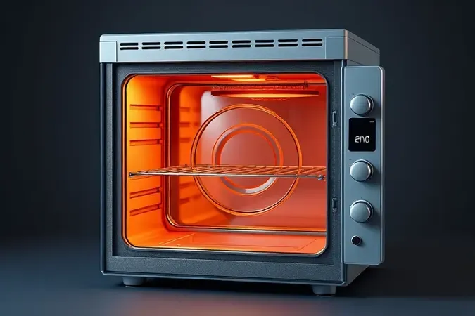 Visão em corte conceitual do isolamento térmico e camadas de vidro duplo de um forno elétrico.