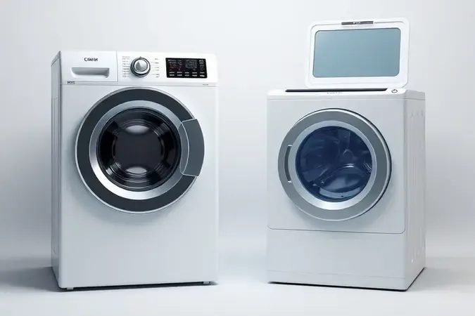 Comparação entre lavadora frontal e de abertura superior em render 3D conceitual