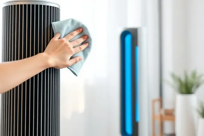 Limpeza de ventilador torre com pano de microfibra em renderização 3D