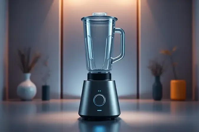Liquidificador potente e silencioso sem marca com painéis acústicos em render 3D conceitual.
