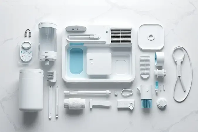 Componentes modulares de base de robô aspirador organizados para higienização e manutenção preventiva.