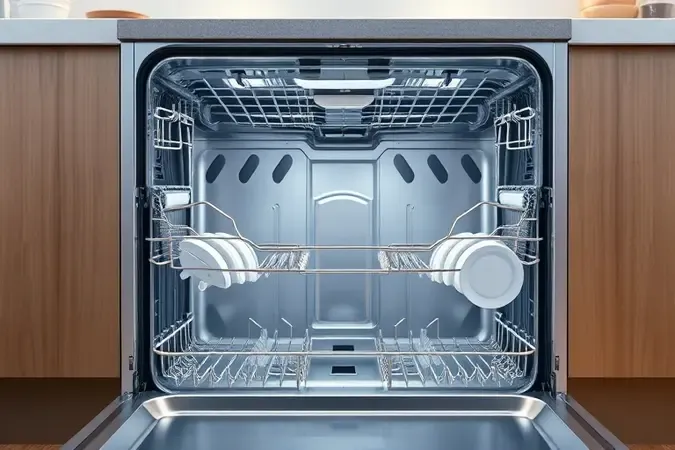 Interior limpo de lava-louças ilustrando cuidados e manutenção preventiva do eletrodoméstico.