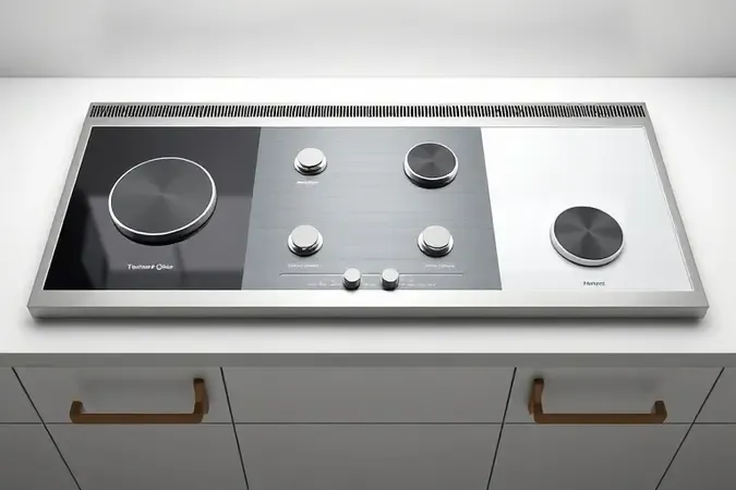 Comparativo conceitual de mesas de fogão em vidro, inox e esmaltado em render 3D