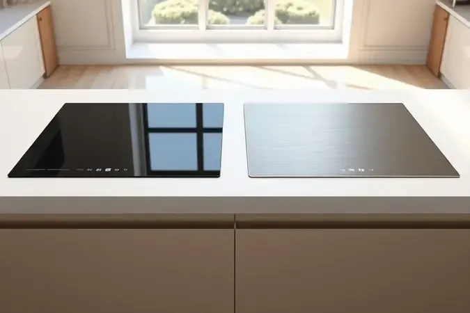 Comparativo entre fogão com mesa de vidro e mesa de inox em render 3D