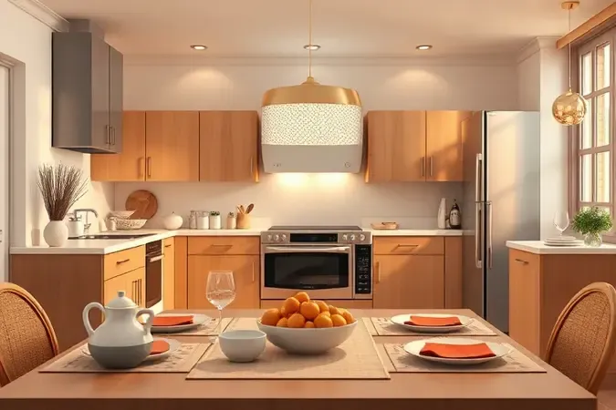 Cena conceitual em 3D de micro-ondas de grande capacidade em cozinha ampla ideal para famílias.