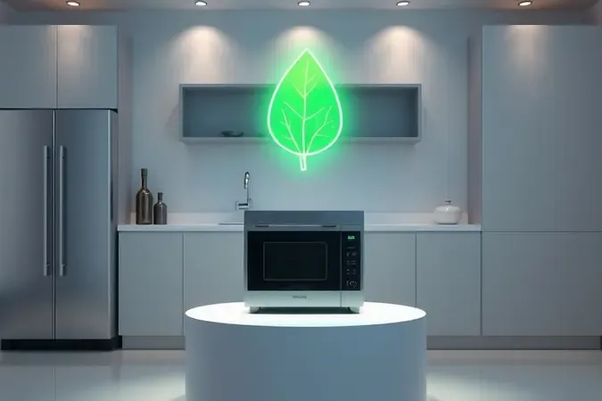 Representação 3D de eficiência e economia de energia sustentável em eletrodomésticos modernos.