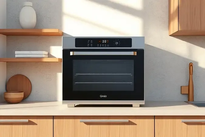 Posicionamento de forno elétrico de bancada em cozinha moderna com prateleiras