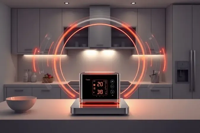 Conceito 3D ilustrando precisão térmica e versatilidade de um forno elétrico moderno.