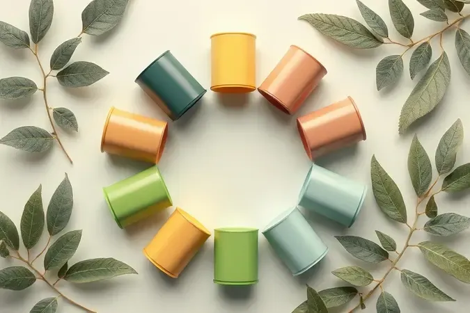 Ilustração 3D conceitual sobre reciclagem e sustentabilidade de cápsulas de café.