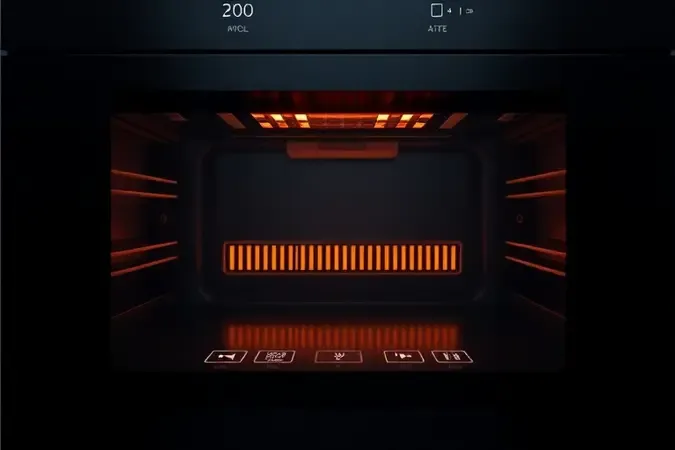 Detalhe conceitual de acabamento em vidro escuro e tecnologia grill para micro-ondas de embutir.