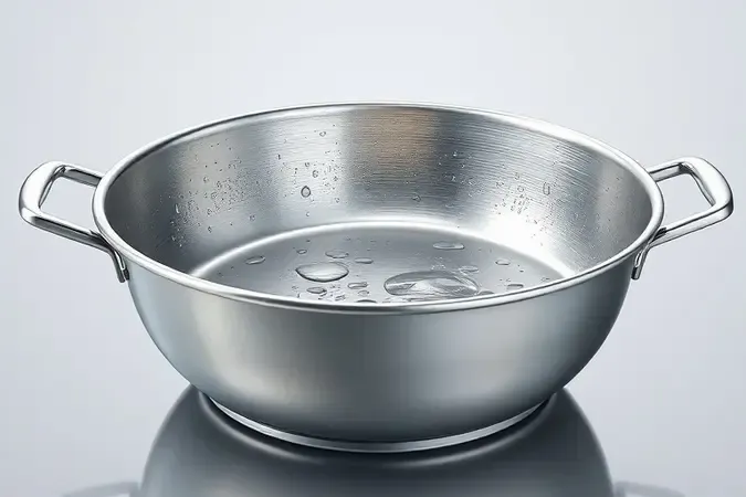 Renderização 3D conceitual de cesto antiaderente para fritadeira com gotas de água destacando a limpeza fácil.