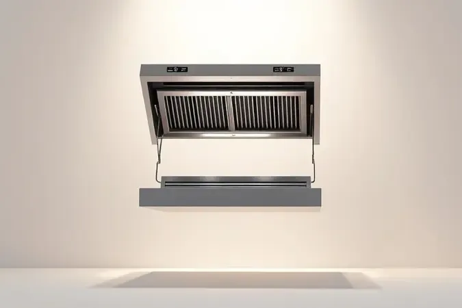 Visualização 3D de sistema de dobradiça flutuante ajustável para prensa e grill elétrico.